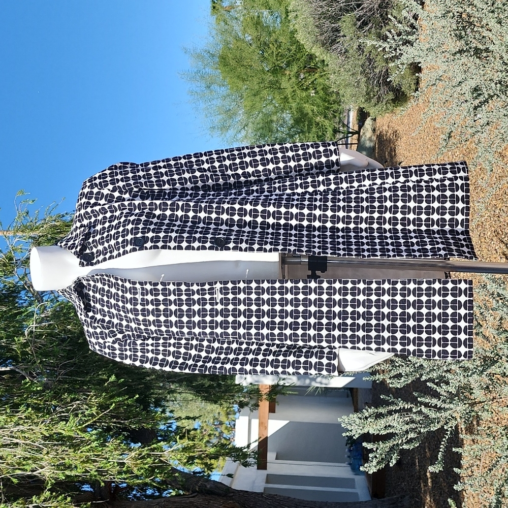 NINE WEST Black White Topper Long Jacket XS Peacoat Driving Coat Retro Mod Vibe - Picture 8 of 16